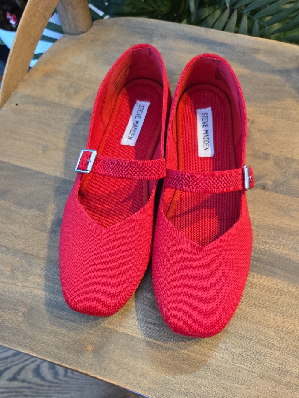Steve Madden Red Mary Jane Knit Flats with Buckle Strap